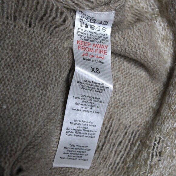 PrettyLittleThing XS Mocha Tie Front Distressed Knit Bardot Maxi Dress - Picture 5 of 6